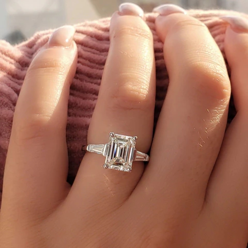 Soft romantic touches for emerald cut engagement rings